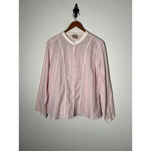 Womens Poetry Cotton Collarless Blouse Pink & White Striped Size XL EUC!